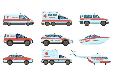 Ambulance emergency vehicles. Official city ambulance cars&2C; helicopter