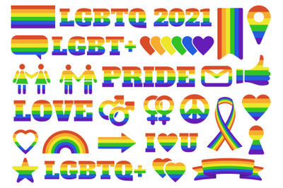 Pride lgbtq symbols. Gay parade elements, lgbt community rainbow gende