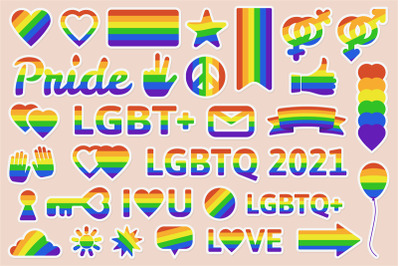 Lgbtq pride elements. Pride lgbt community rainbow flags, freedom, pea