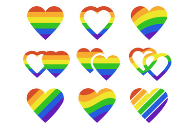 Lgbtq rainbow hearts. Pride month lgbtq parade heart shape flags, tran