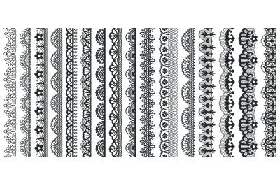 Lace pattern elements. Vintage seamless figured lace borders, beautifu