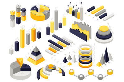 Isometric infographic charts. Infographic 3d business elements, isomet