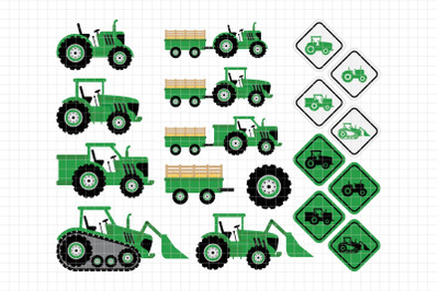 Green Tractors-Digital Clipart (LES.CL19B)