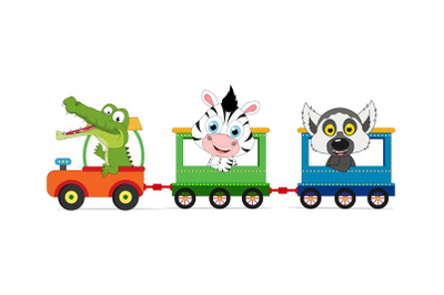 cute animal cartoon with train