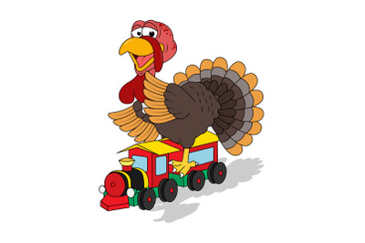 cute turkey ride a train