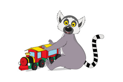 cute lemur with train