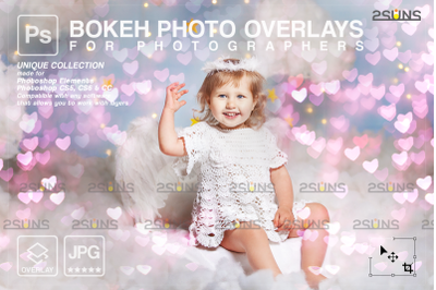 Valentine overlay &amp; Photoshop overlay: Bokeh heart backdrop