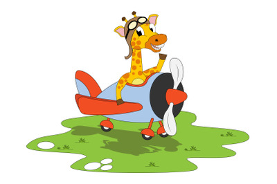 cute giraffe cartoon with airplane