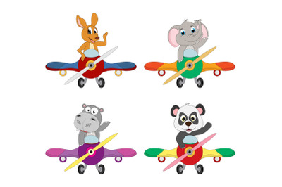 cute animal cartoon with airplane