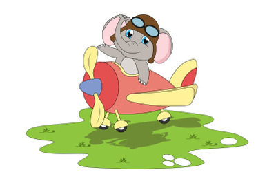 cute elephant cartoon with airplane