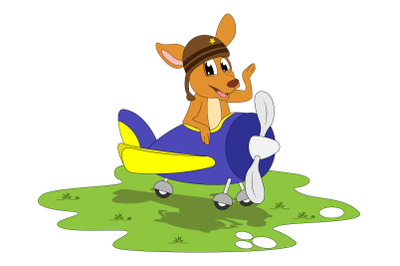 cute kangaroo cartoon  with airplane