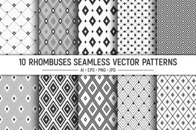 10 seamless rhombuses geometric vector patterns