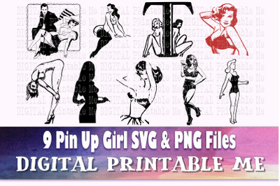 Pinup Girl svg, female, sexy lady, girl, silhouette bundle, PNG, clip