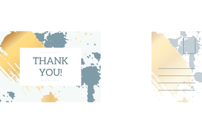 Thank you postcard. Abstract background with golden shapes and gray pa