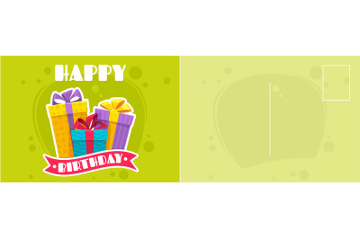 Happy birthday postcard. Holiday card with flat style bright colorful