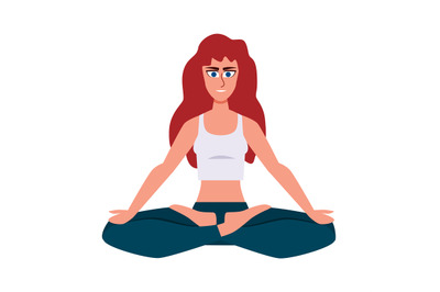 Woman doing yoga exercise. Girl in sport uniform sitting cross-legged