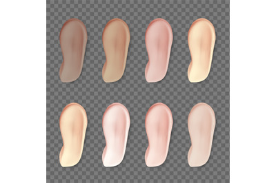 Cream makeup foundation. Realistic cosmetic smears different natural c