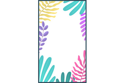 Botanic minimal template for stories. Bright tropical palm leaves with