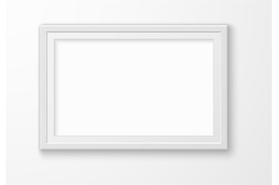 Image white frame. Realistic blank elegant picture on wall&2C; modern int