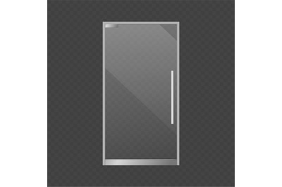 Realistic closed glass door. Exterior store element, modern transparen