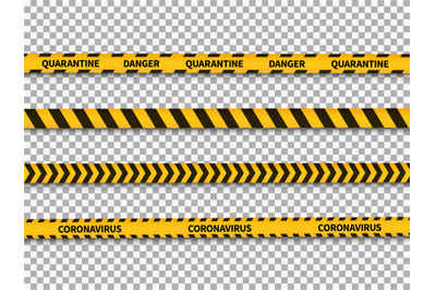 Quarantine yellow and black stripes. Coronavirus stop danger tape, war