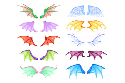 Dragon wings. Different myth and fable creatures pair flying wing, fai