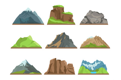 Cartoon mountains silhouettes. Rocky ridges&2C; different hills types&2C; sn