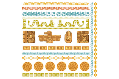 Maya civilization graphics patterns. Aztec decoration elements frames