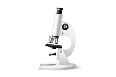 Realistic microscope. 3d laboratory optical white equipment scientific