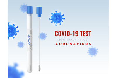 Coronavirus test tube. Realistic cotton swab virus testing&2C; transparen