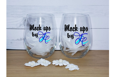 White Flower Stemless Wine Glasses Mockups