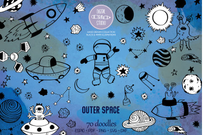 Outer Space | Hand Drawn Planets | Astronaut &amp; Alien UFO