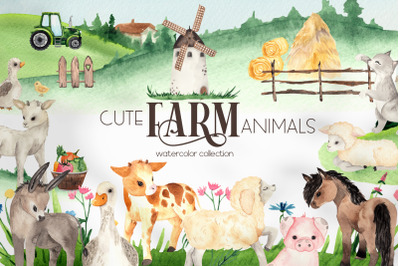 Watercolor Farm Animals