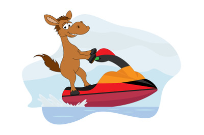 cute horse cartoon ride speedboat