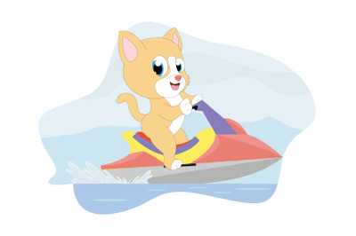 cute cat cartoon ride speedboat