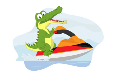 cute crocodile cartoon ride speedboat