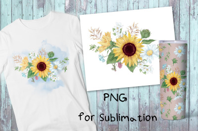 Sunflower sublimation. Design for printing.
