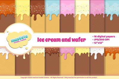 Ice cream and wafer digital paper