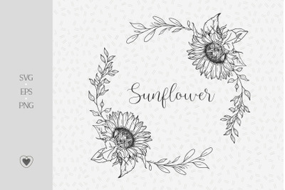 Sunflower wreath svg, floral wreath svg, flower frame png
