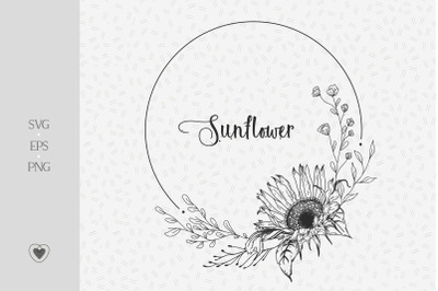 Sunflower wreath svg, flower wedding clipart, border svg