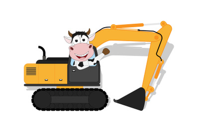 cute cow cartoon ride excavator