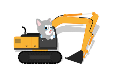 cute cat cartoon ride excavator