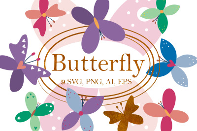 Butterfly cliparts - Colorful butterflies. Butterfly svg. Spring.