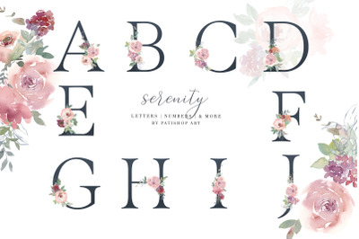 Watercolor Floral Alphabet Embellished Letters Numbers