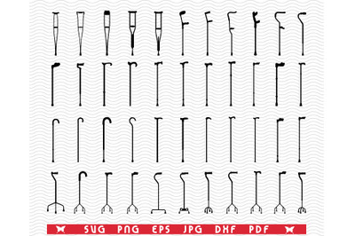 SVG Crutches&2C; Sticks&2C; Black silhouette&2C; Digital clipart