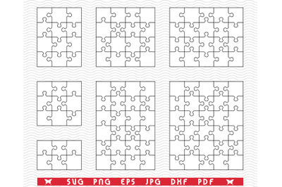 SVG White Puzzles, Separate Pieces digital clipart