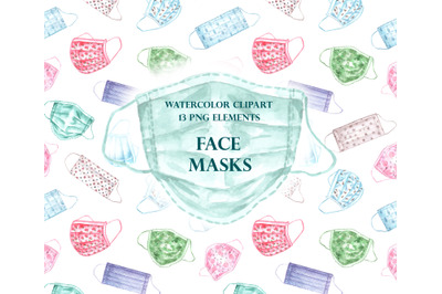 Watercolor clipart face mask. Medical mask. Health prevention mask.