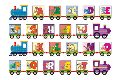 train with alphabet letters and animal character