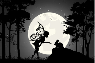 cute fairy and rabbit silhouette