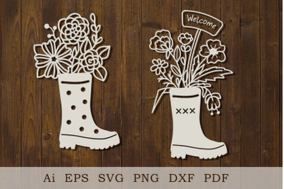Rubber boots with flowers. Template